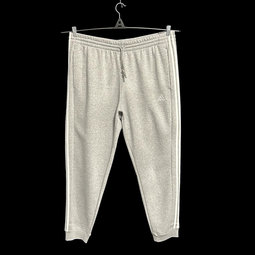 adidas Men's Fleece 3-Stripes Sweatpants 2XL Tall (38x34) Gray/White Tapered Leg